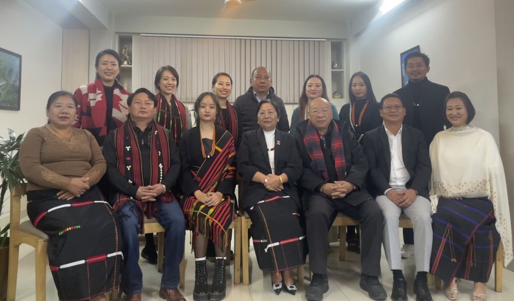 Dr Toshevi (centre) with awardees, trustees and Kohima Sumi Totimi Hoho members during the award programme at Hotel Lavisto, Kohima on December 10.
